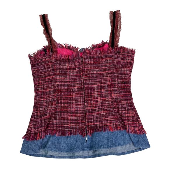 D&G Dolce & Gabbana Bustier Corset Top Wool Pink Multi-Color Tweed Flower Sz S - Picture 6 of 16